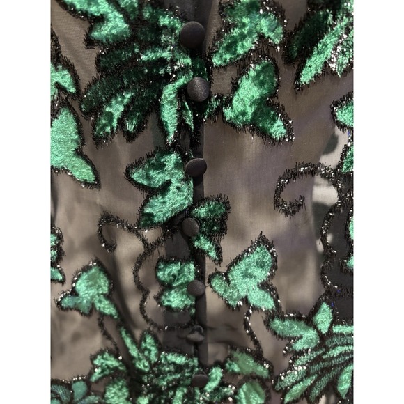 Alice + Olivia Zina Burnout Velvet Sheer Blouse In Black/Emerald Women's Large - Picture 10 of 14